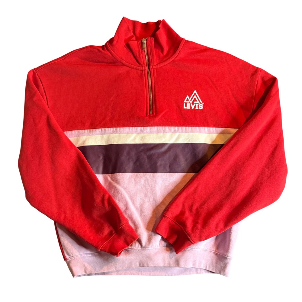 Levi's A6889-0000 Quarter Zip Sweatshirt Mens M Red Colorblock Retro Mountain